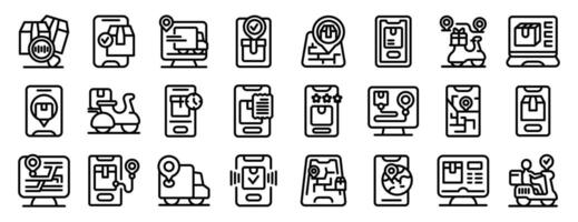 Courier tracking icons set. Delivery tracking app icons showing vector