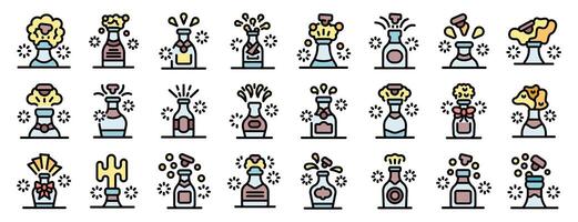 Sparkling wine bottles popping cork icons representing celebration and festivity vector