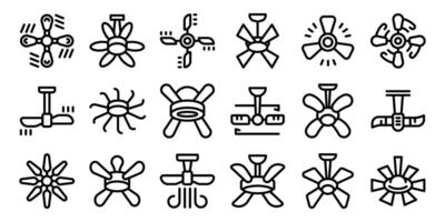 Ceiling fan icons set. Ceiling fans blowing air, providing cooli vector
