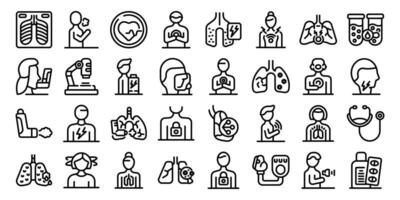 Asthma symptoms icons set. Patients suffering from various respi vector