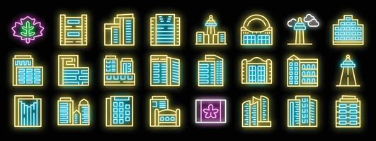 Neon icons representing canadian architecture and landmarks illuminating the night vector
