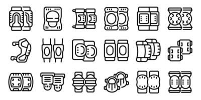 Knee pads icons set. Knee pads and elbow pads protecting joints vector