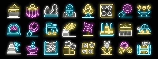 Neon icons representing various children toys and activities, creating a playful and vibrant atmosphere vector