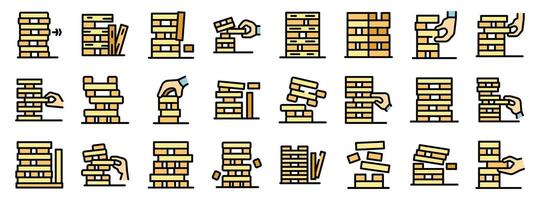 People playing block stacking game and building wooden tower vector