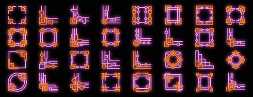 Neon decorative frames and corners glowing on black background vector