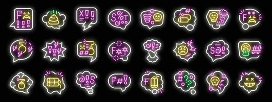 Neon swear words and insults glowing in speech bubbles vector