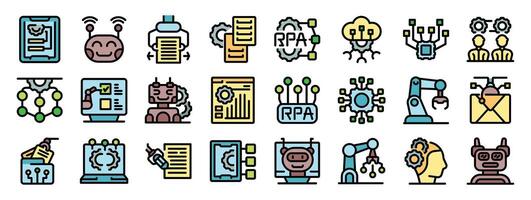 Robotic process automation icons showing chatbots, documents, and automated tasks vector