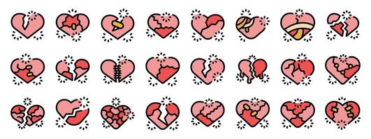 Broken heart icons representing various stages of heartbreak and healing vector