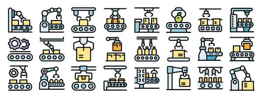 Robotic arms handling packages and products on assembly line vector