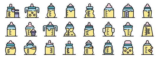 Baby bottles showing different feeding stages and milk types vector