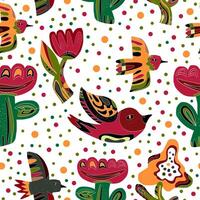 a pattern with birds and flowers on it vector