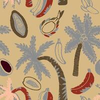a pattern with palm trees and bananas vector