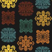 a colorful pattern with flowers on black background vector