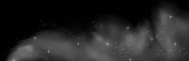 Fantastic magical smoke with glowing particles, stardust, and glittering stars, creating a colorful, ethereal fog.Multicolored steam and vapor. vector