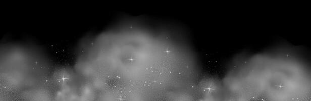 Fantastic magical smoke with glowing particles, stardust, and glittering stars, creating a colorful, ethereal fog. illustration with vibrant, multicolored steam and vapor. vector