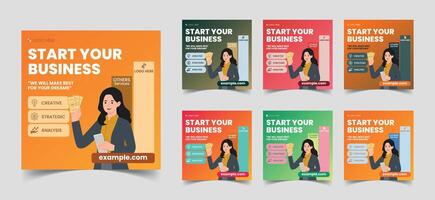 Promote your business by attractive social media post templates, you can get here editable outstanding social media poster with attractive colors. Usable for web internet ads, social media post, story vector