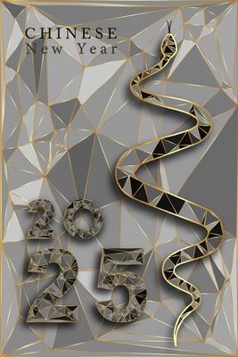 2025 Chinese New Year low poly texture background. Year of the Snake. geometric triagles, grey gold modern art design for cover, card, poster, banner, logo design. Chinese zodiac Snake symbol