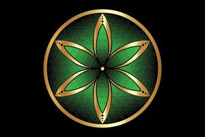Seed Flower of life lotus icon, logo mandala sacred geometry, Pixel art design, green symbol of harmony and balance. Mystical talisman, round design isolated on black background vector