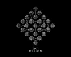Technology connection logo design, fluid transition sign, integration abstract symbol. circles point movement, black and white color isolated on black background vector