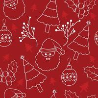 Hand Drawn Christmas Pattern on Red Background vector