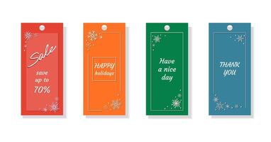 Vertical winter labels with twigs and snowflakes vector