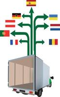 A truck with a tree and flags on it vector