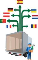 A man is standing next to a truck with a tree on it vector