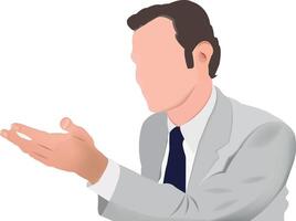 A man in a suit is gesturing with his hands vector
