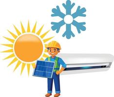 A man holding a solar panel and an air conditioner vector