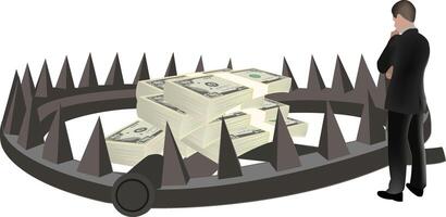 A man in a suit standing in front of a pile of money vector