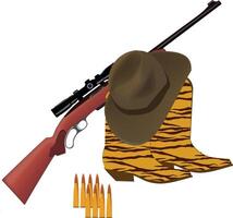 A rifle, hat and boots with a tiger print vector