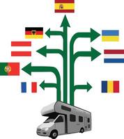 A rv with many different countries on it vector