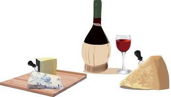 Cheese and wine on a cutting board vector