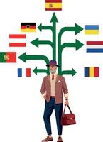 A man with a suitcase and a map of the world vector