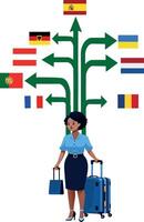A woman with a suitcase and a tree with flags vector