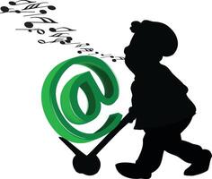 A silhouette of a man pushing a cart with music notes vector
