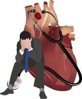 A man in a suit is sitting on the ground with a heart vector