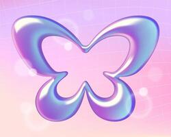 Holographic 3d butterfly shape on pink gradient y2k style background vector