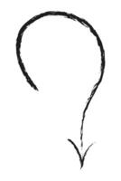 Arched arrow down. Hand drawn charcoal arrow. vector