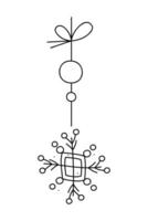 Snowflake with two quadrangle on a string. Black and white clipart illustration. vector