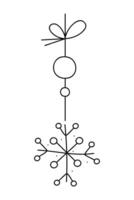 Snowflake with circles and bow on a string. Black and white clipart illustration. vector