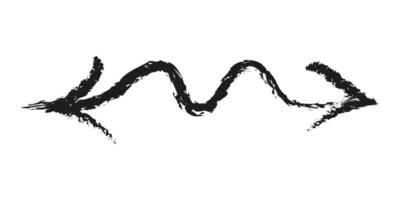 Wavy double-sided arrow. Hand drawn charcoal arrow. vector