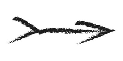 Right arrow forked at the end. Hand drawn charcoal arrow. vector