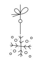 Abstract snowflake on a string with a bows. Black and white clipart illustration. vector