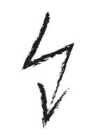 Down arrow in the form of lightning. Hand drawn charcoal arrow. vector