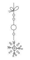 Snowflake with a rhombus and circles on a string. Black and white clipart illustration. vector