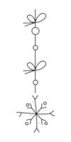 Abstract snowflake on a string with two bows. Black and white clipart illustration. vector