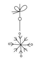 Abstract snowflake with a bow on a string. Black and white clipart illustration. vector
