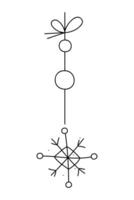 Snowflake with a rhombus on a string. Black and white clipart illustration. vector