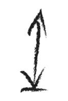 Double-sided arrow with a line at the bottom. Hand drawn charcoal arrow. vector